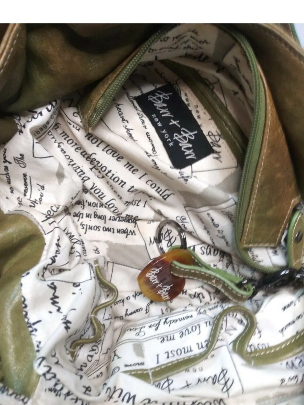Vintage Barr + Barr New York Leather Bag Boho Shoulder Tote Olive Brown &  Green - Picture 10 of 10